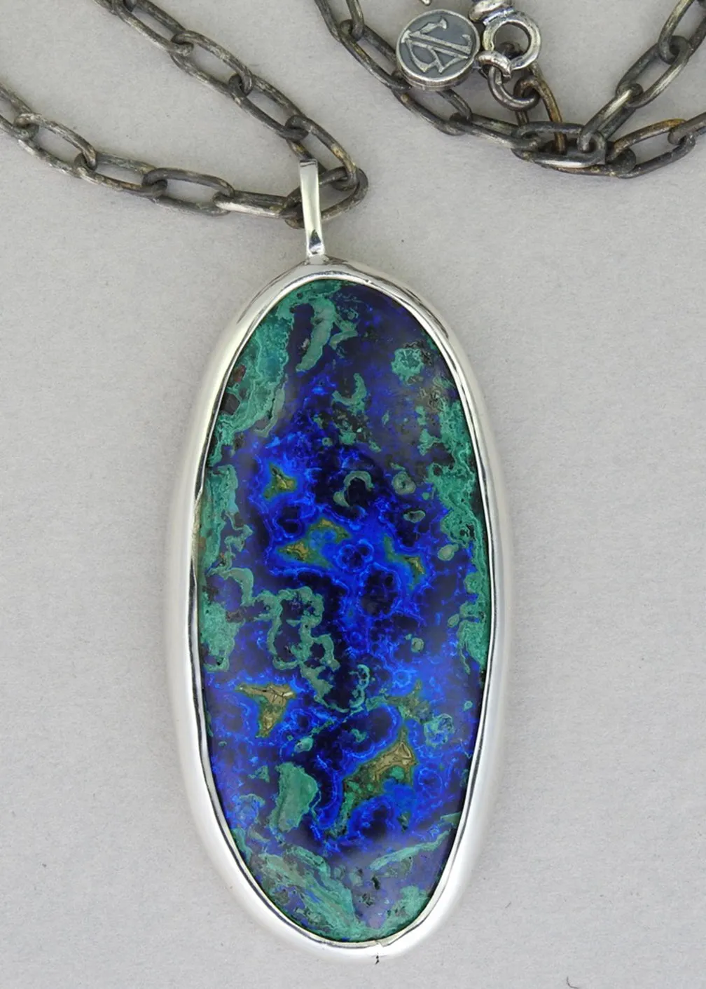 Azurite and Malachite Pendant Crystal Necklace