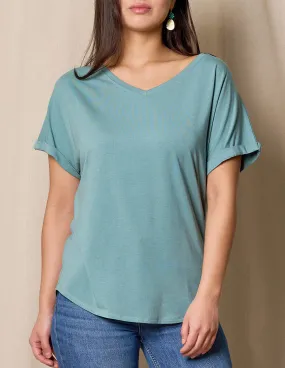 Bamboo / Organic Cotton V-Neck Dolman Top - Mineral