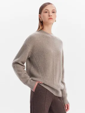 Brown Pure Cashmere Cable Knit Women Sweater