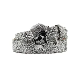 Metal Skull Buckle Shiny Silver Strap Belt