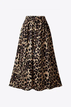 Plus Size Leopard Elastic Waist Midi Skirt